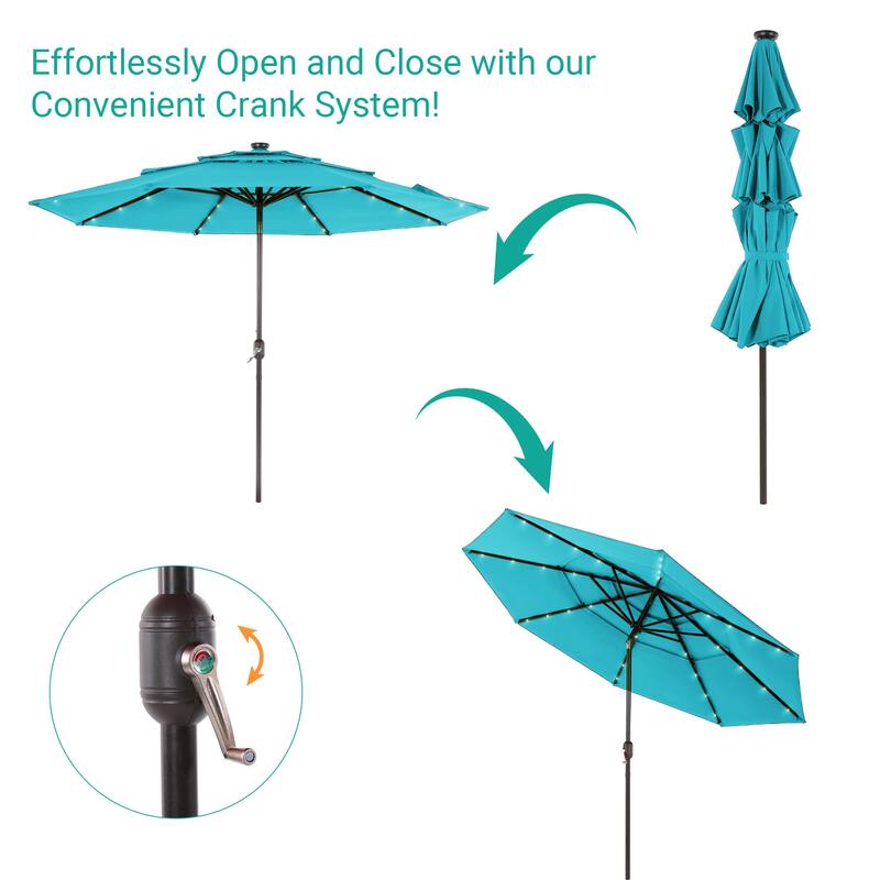 LIVOOSUN LED 10FT LED 3-layer Patio Umbrella with UPF50+, Tilt Function, and Wind-Resistant Design——Experience Outdoor Comfort