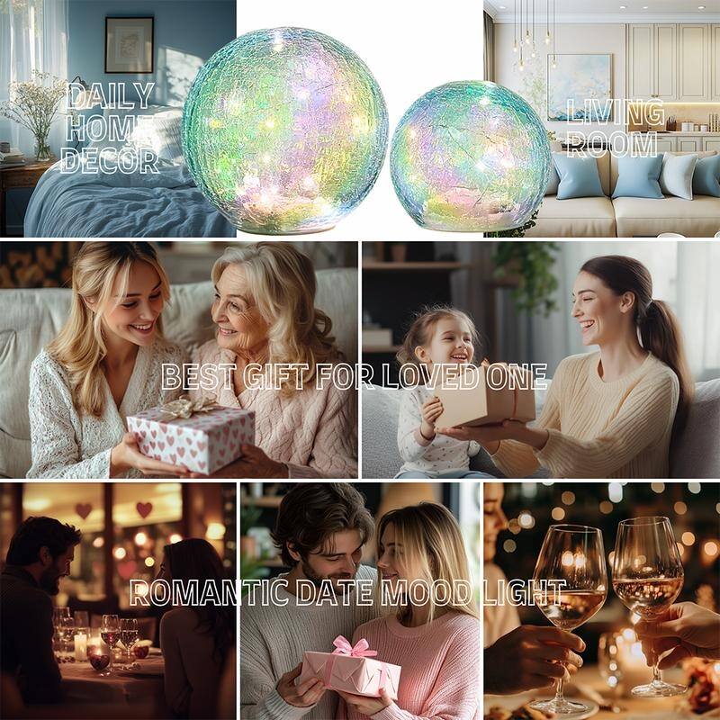 Crackle Glass LED Globe Light, Gold Mercury Orb Lamp for Christmas Decor, Table Centerpiece, Gift