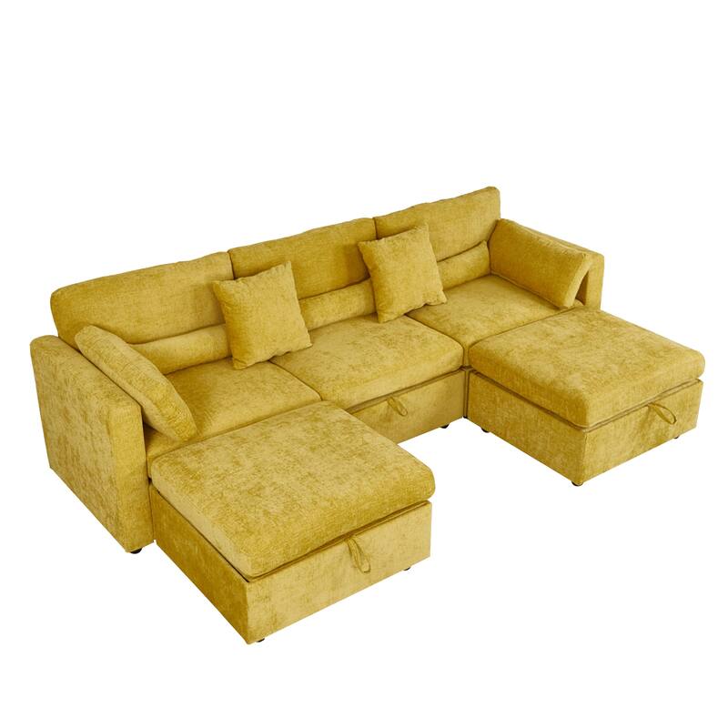 Chenille Modular Sectional Sofa with Right-Arm Chaise & Middle Seat