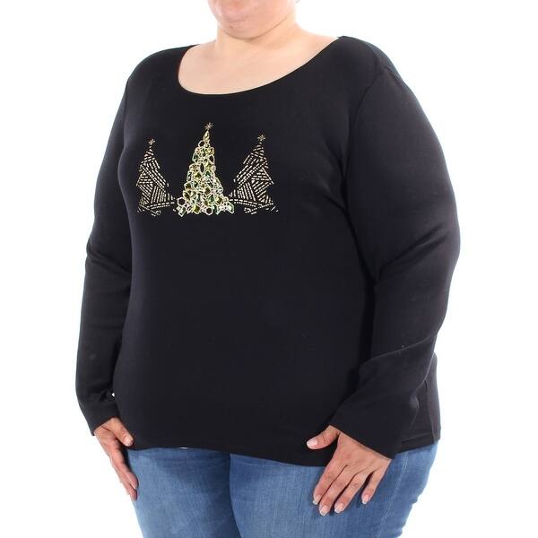 Shop Karen Scott Womens Black Rhinestone Glitter Long Sleeve Scoop Neck Top Size Xs On Sale Free Shipping On Orders Over 45 Overstock 22832808