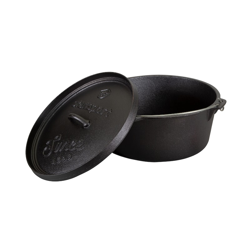 Stansport 8 QT Pre-Seasoned Cast Iron Dutch Oven Flat Bottom - 12" L x 12" W x 5" H
