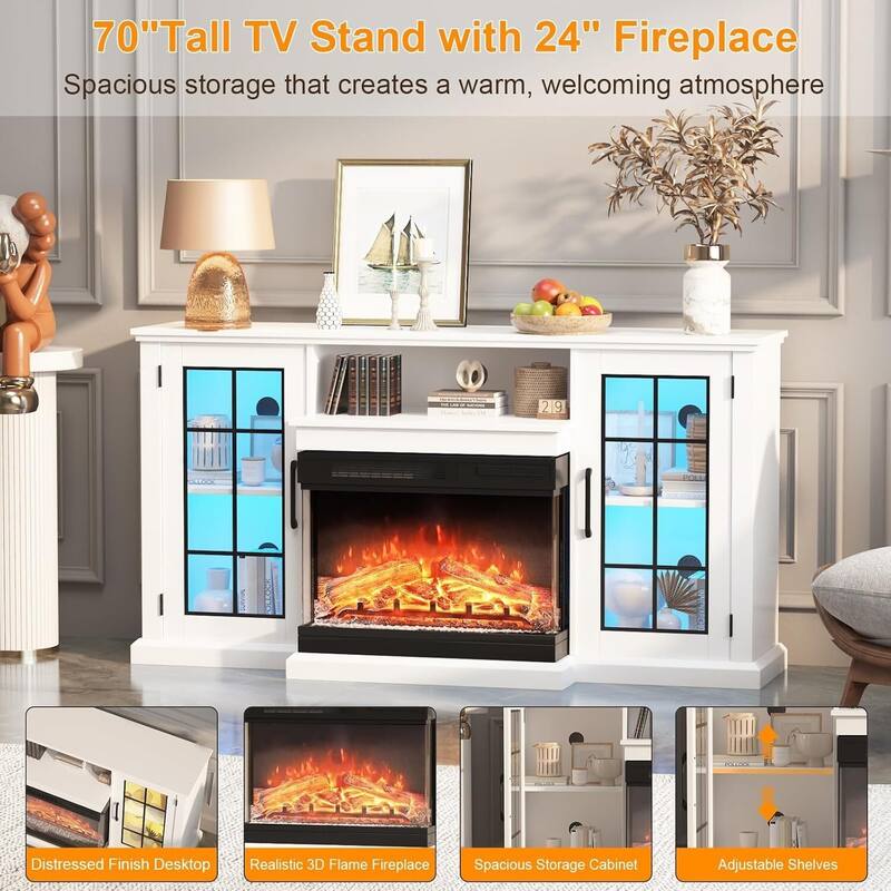 Fireplace TV Stand, with Frame and LED Light Colors