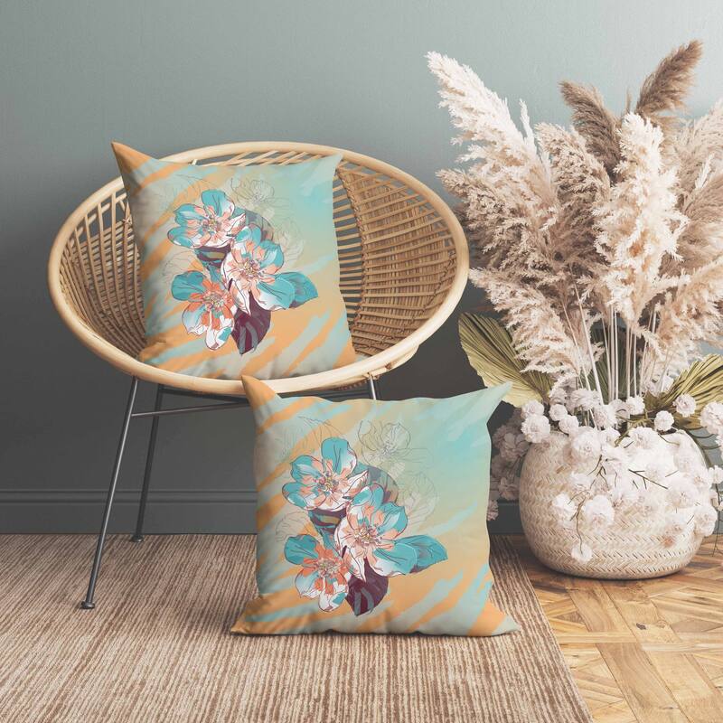 Rosemary Romance Indoor/Outdoor Reversible Throw Pillow Orange and Cyan