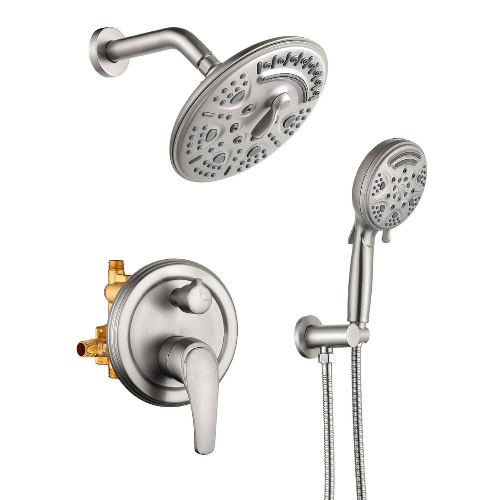Wall Mount Shower Faucet With Rough-in Valve Complete Shower System With Handheld And 8 Inch Massage Shower Head Combo Kit Set