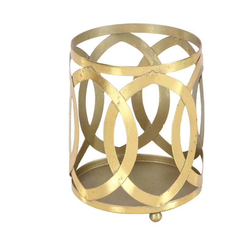 Metal Pillar Hurricane Lamp - Gold - Roche River Decor - 6"W x 6"L x 8"H