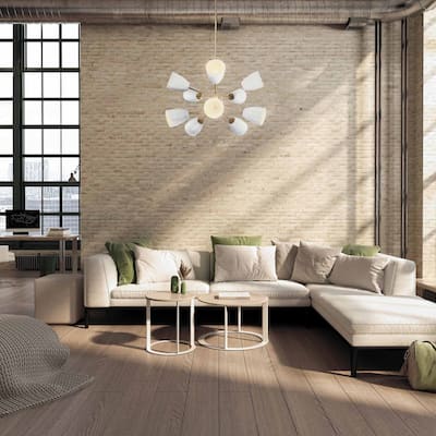 Biba 28.5 in. 10-Light Brushed Gold Modern Chandelier with Ice Mist Metal Shades