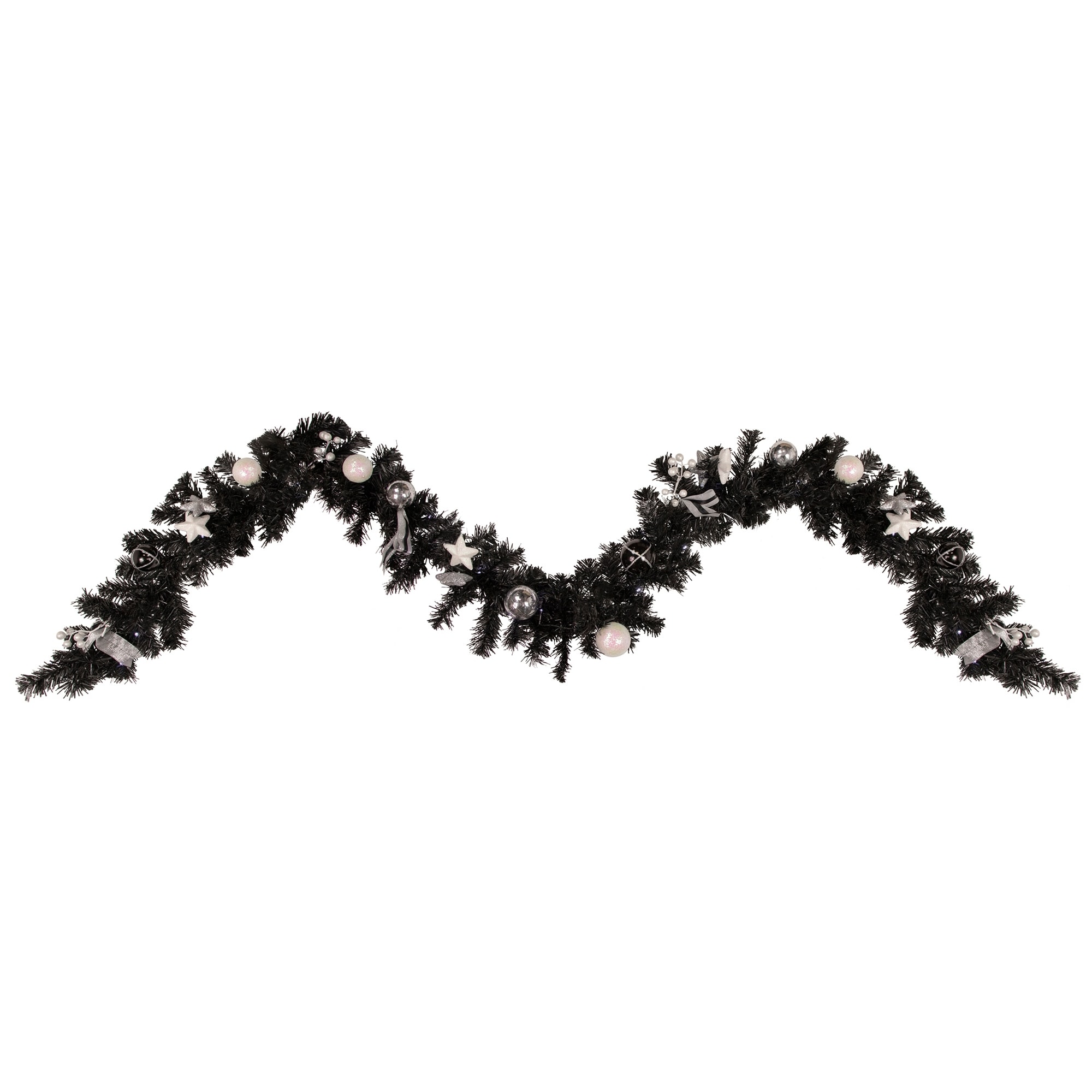 9' x 6" Decorated Black Pine Artificial Christmas Garl, Cool White LED