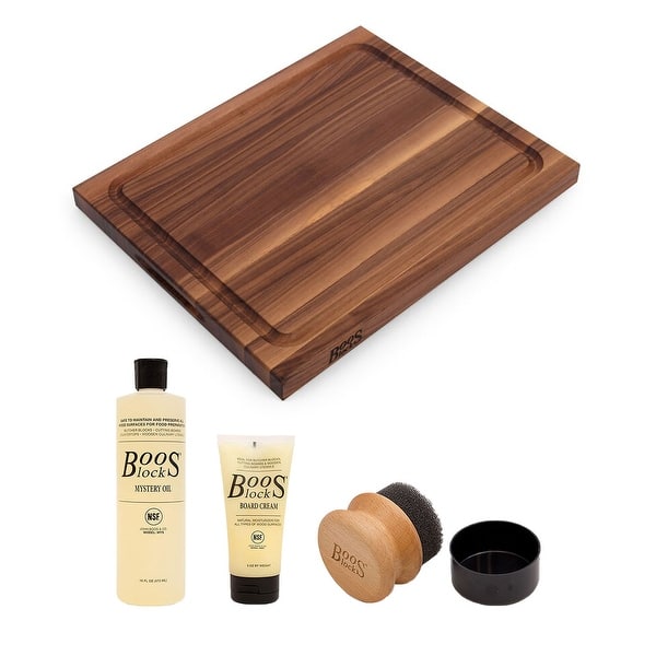 John Boos Walnut Wood Juice Groove Cutting Board w/Boos Block Maintenance Set - 15