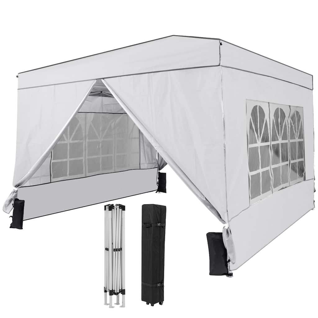 White Oxford Cloth Carbon Steel 10x10 ft Pop-Up Canopy Tent with Sidewalls