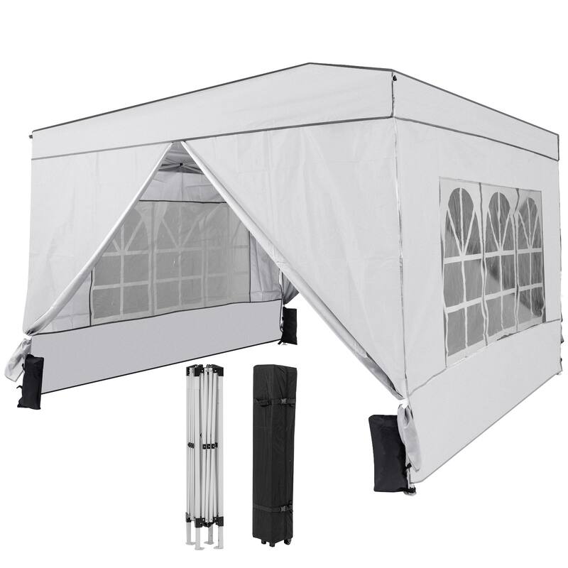 White Oxford Cloth Carbon Steel 10x10 ft Pop-Up Canopy Tent with Sidewalls - White