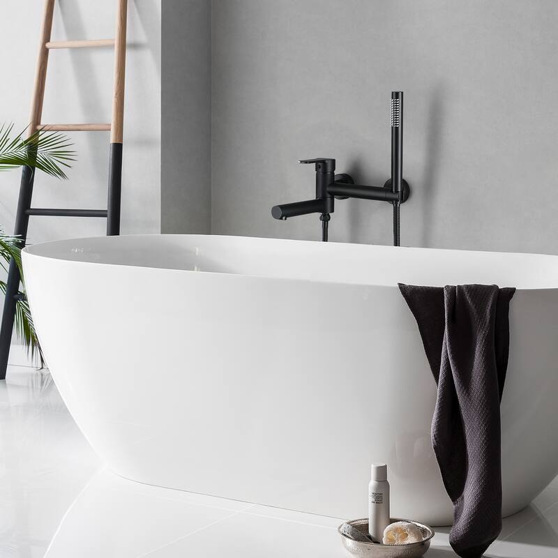 Modland Wall-Mounted Bathtub Faucet with Hand Shower, NSF Certified, 1.59GPM Flow, 90 Rotatable, Gold/Black