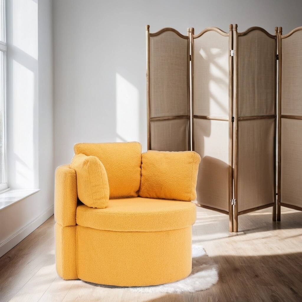 Teddy Swivel Storage Sofa Chair With Back Cushion For Living Room, Yellow
