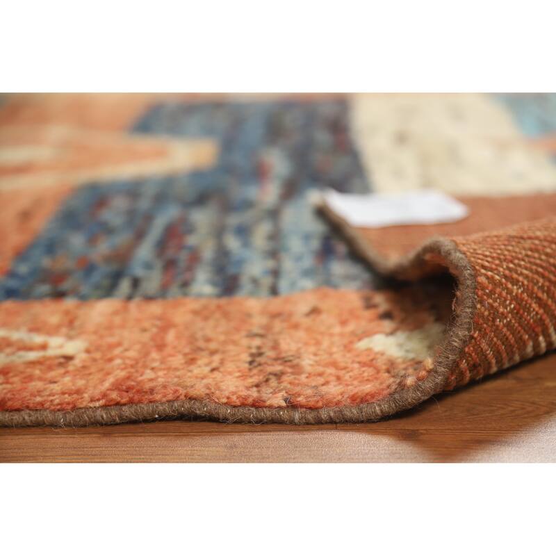 Tribal Moroccan Oriental Area Rug Hand-Knotted Orange Wool Carpet - 5'7" x 8'3"
