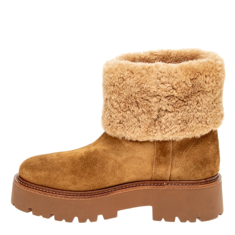 Celine Bulky Suede and Shearling Cropped Boots - Camel