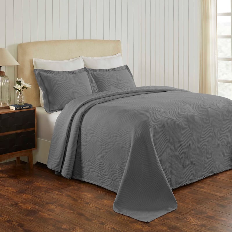 Superior Cascade Cotton Decorative Bedspread Set - Grey - Full