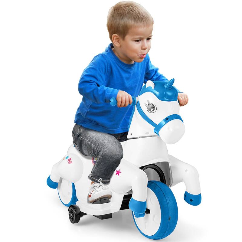 Costway 12V Kids Ride on Unicorn Toy with Training Wheels Music - See Details