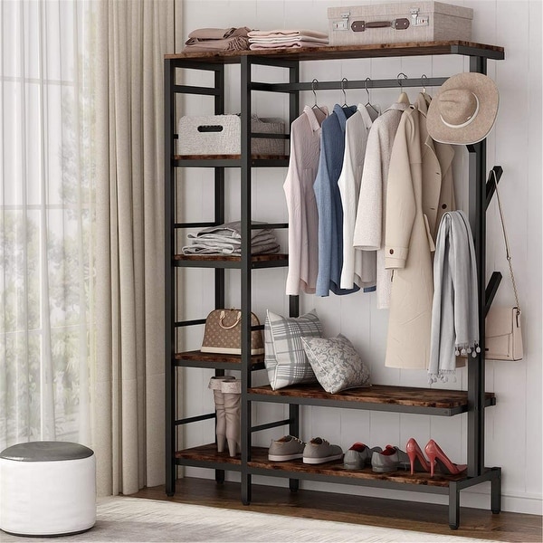 Free Standing Closet Organizer with Hooks Garment Rack with