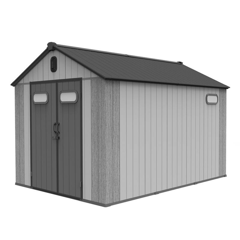 Domi Outdoor Resin Storage Shed, Waterproof Plastic Garden Shed with Lockable Door, Windows & Vents, Outside Tool Storage Shed