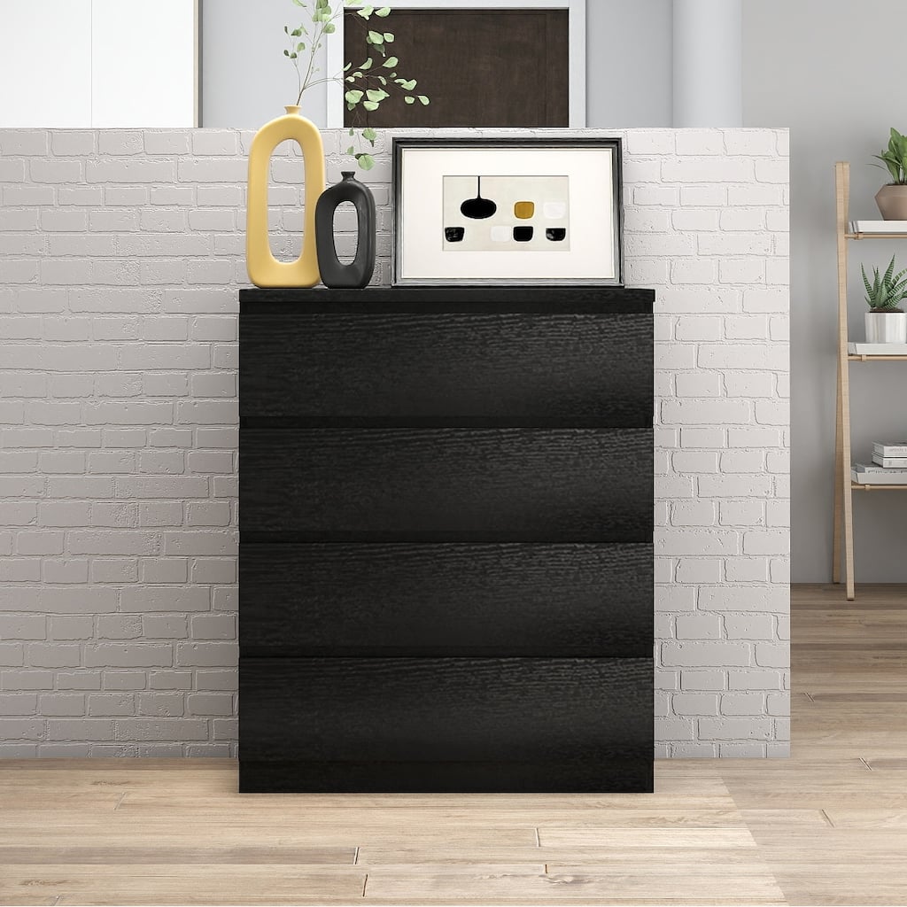GDFStudio - Emma Sleek Modern 4-Drawer Black Dresser with Handle-Free Design for Versatile Storage