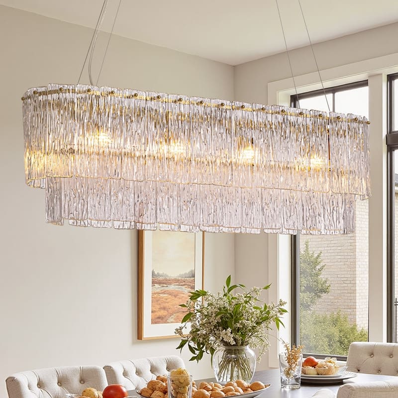 35" Gold Luxury Crystal Chandelier Dimmable Double Glass Ceiling Light for Kitchen Island Dining Room