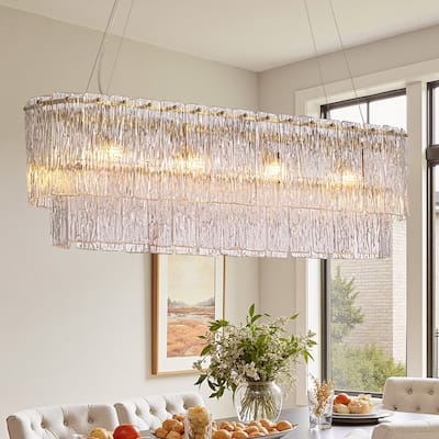 35" Gold Luxury Crystal Chandelier Dimmable Double Glass Ceiling Light for Kitchen Island Dining Room