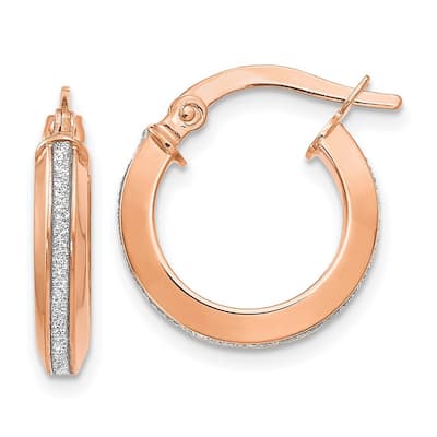Curata 14k Rose Gold 12x37mm Polished Glimmer Infused Hoop Earrings