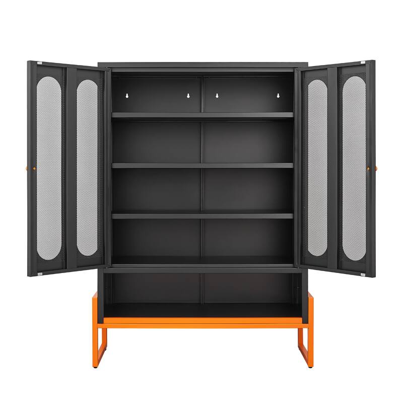 High Shoe Cabinet with Adjustable Partitions & Mesh Doors