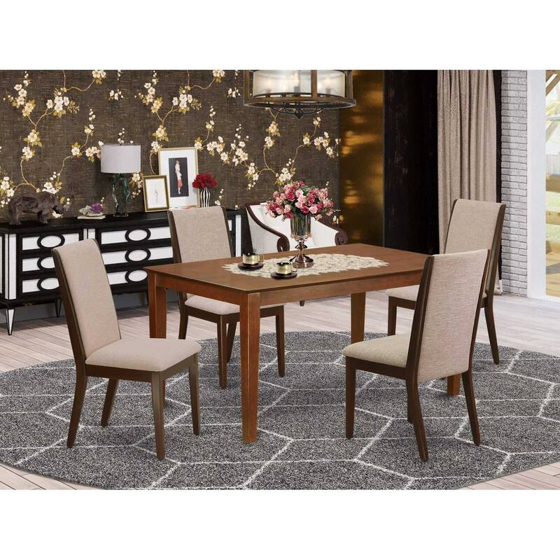 5-Piece Mahogany Finish Solid Wood Top - Rectangular Dining Room Set - Seats 4