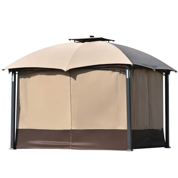 Outdoor Double Vents Gazebo Patio Canopy with Screen and LED Lights ...