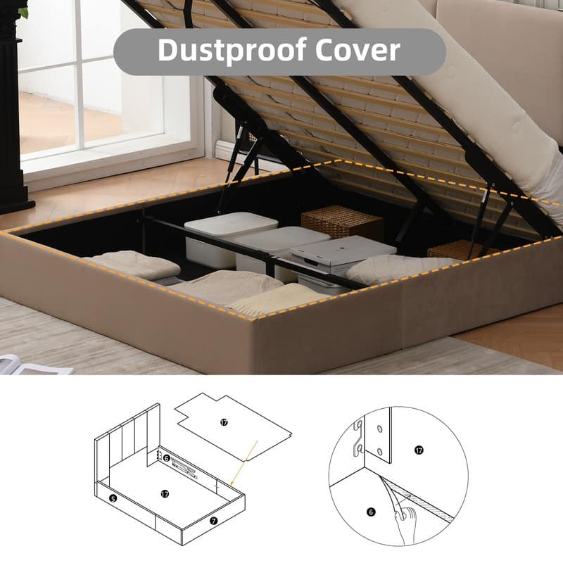 Modern Minimalist Upholstered Storage Bed with Lift-Up Platform