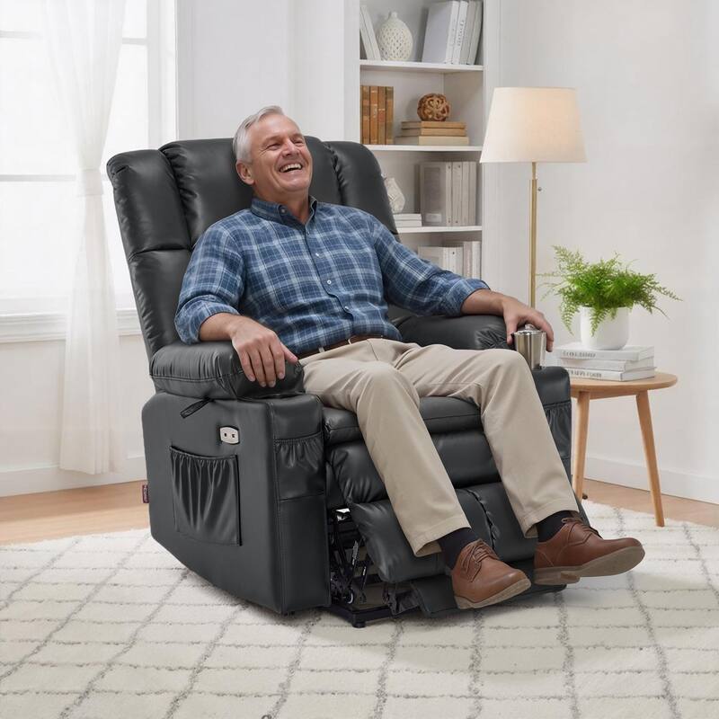 MCombo Medium Dual Motor Power Lift Recliner Chair Infinite Position, Massage and Heat, Extended Footrest, Faux Leather 7890