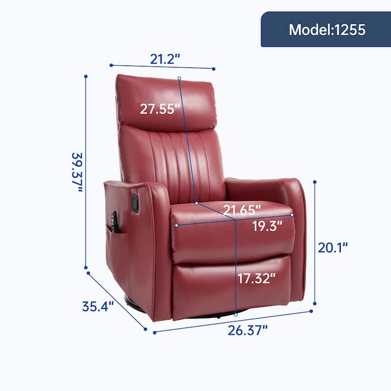 Leather Heat Massage Manual Recliner Chair with Rocker and Swivel in Fabric for Living Room