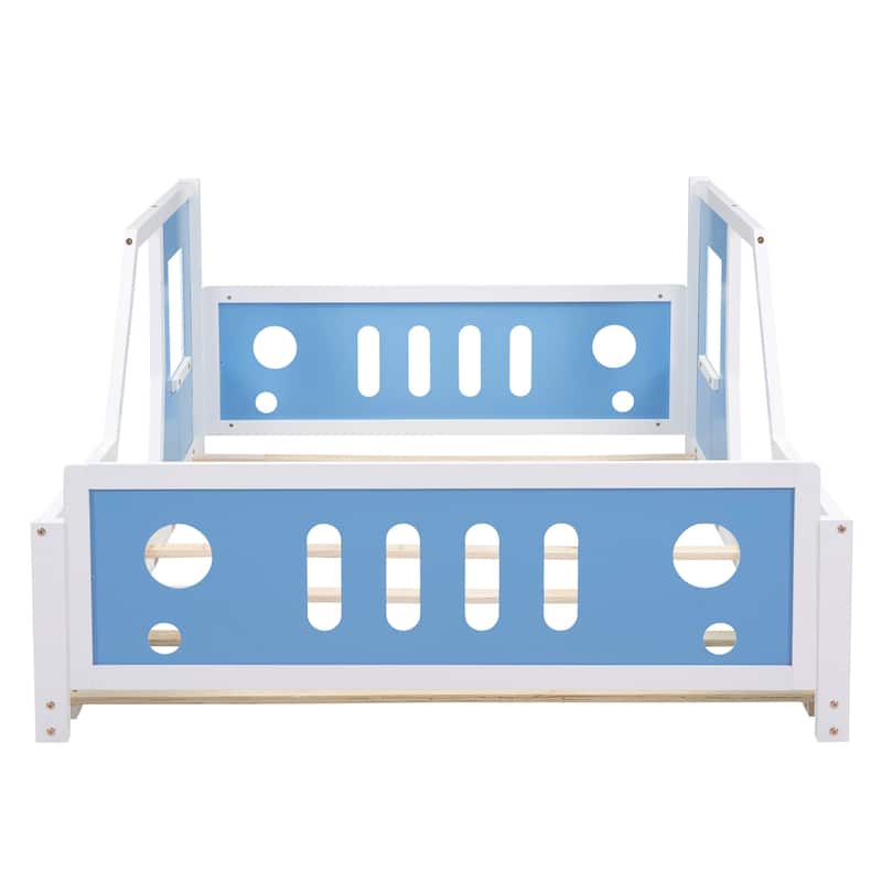 Pine Wood Car-Shaped Floor Bed with Doors