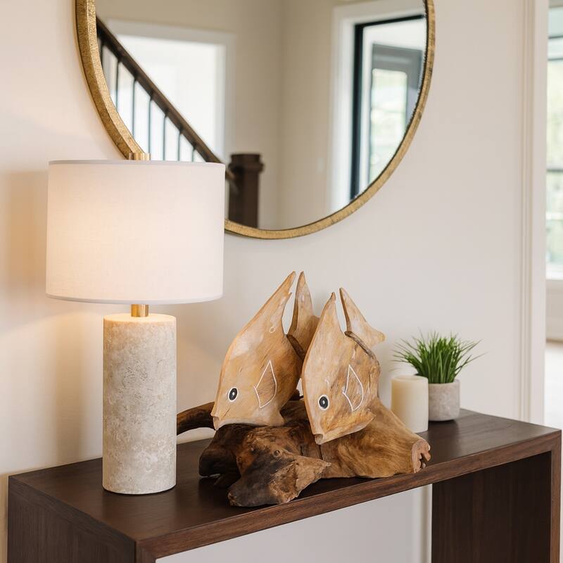 Wooden Swimming Fish on Branch Figurine - White/Brown - 11.75" x 7" x 8"