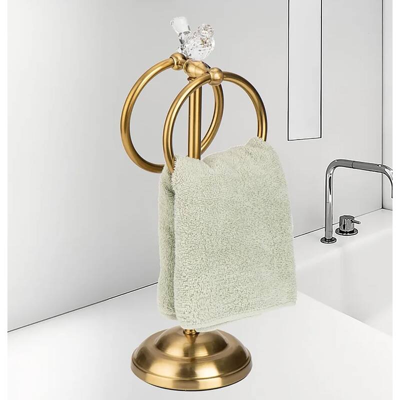Aged Brass Gold Stainless Steel Dove Double Ring Fingertip Towel Holder With Heavy Base