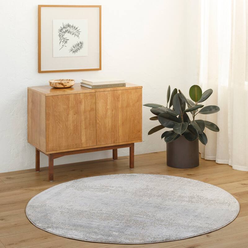 Kianna Modern & Contemporary Area Rug - 5' 3" x 5' 3" Round - Ivory/Grey