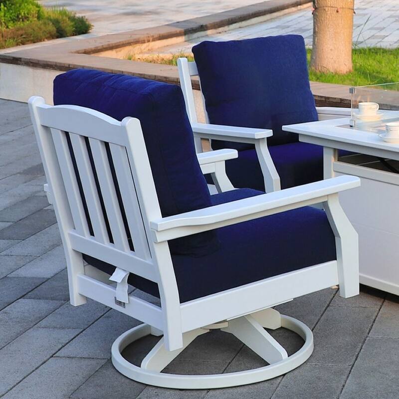 Aspen Rock/Swivel Deep Seating Chairs-White/Navy Cushion (Set of 2)