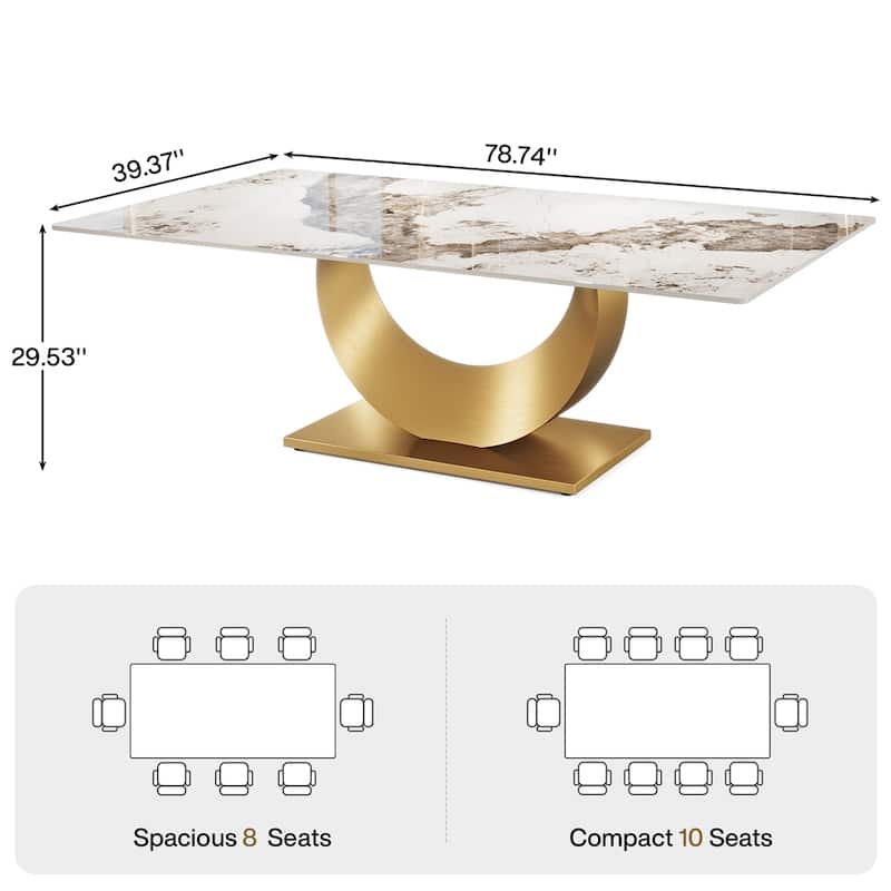 Luxury Kitchen Table with Snowy White Pandora Sintered Stone Tabletop, 79 Inches Sintered Stone Dining Table
