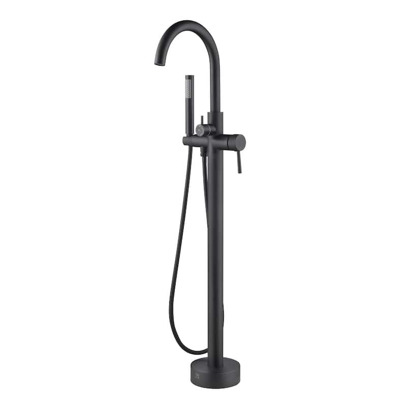 Highflow Freestanding Tub Filler with Swivel Spout and Handshower Matte Black