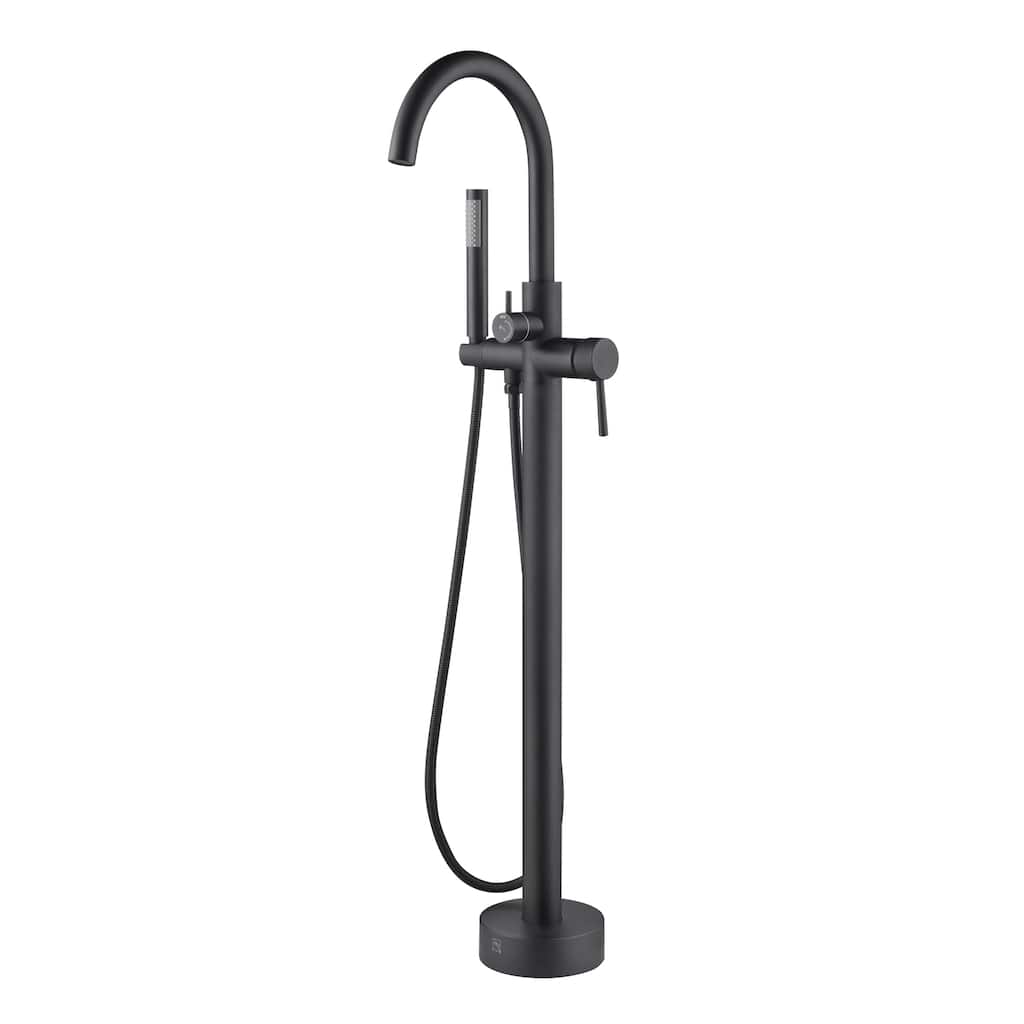 Highflow Freestanding Tub Filler with Swivel Spout and Handshower Matte Black