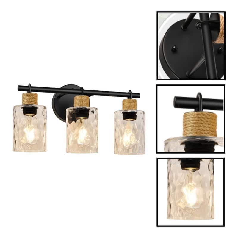 3 Light light fixtures matte black vanity light and mirror glass, metal wall lamp