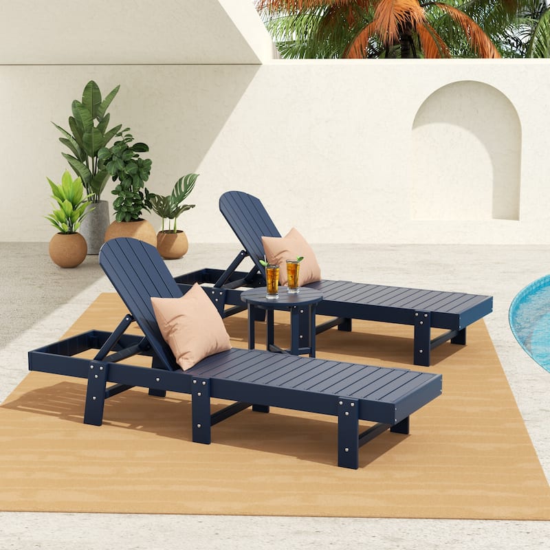 Altura Armless Poly Eco-Friendly All Weather Reclining Chaise Lounge with Side Table Set (3-Piece Set) - Navy Blue