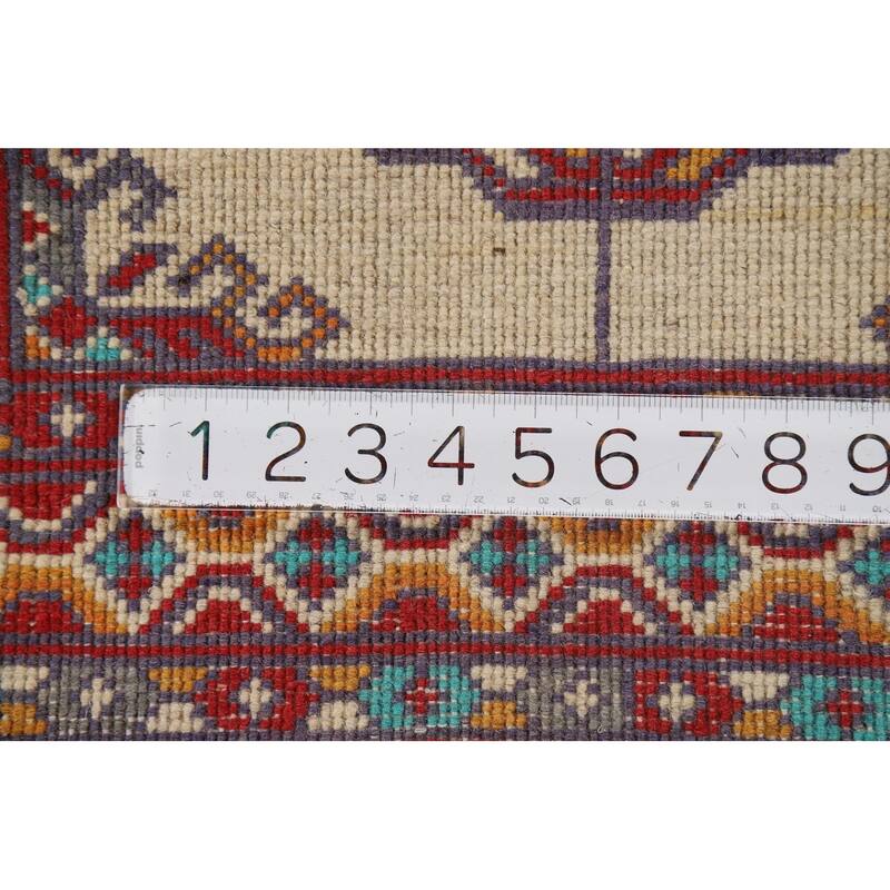 Geometric Kazak Foyer Rug Handmade Beige Traditional Wool Carpet - 2'0" x 3'0"