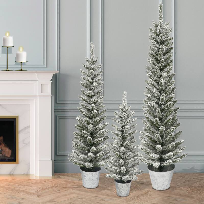 Puleo International Artificial Potted Flocked Pencil Trees in 3ft,, 4ft., & 5ft. - 5