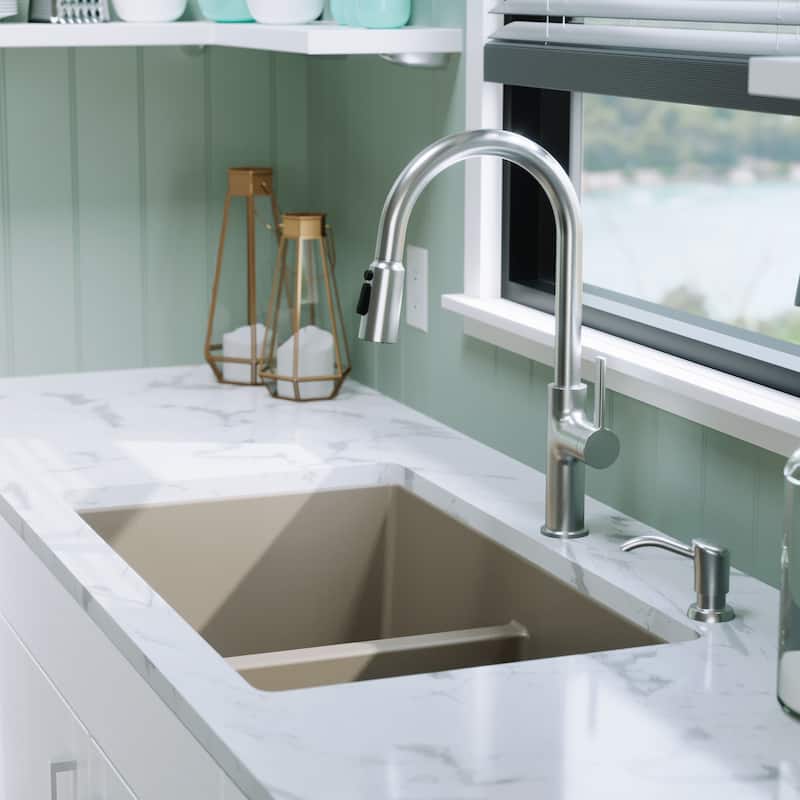 Karran 32" Undermount Double Equal Bowl Quartz Kitchen Sink Kit - 32" x 19.5" x 9"
