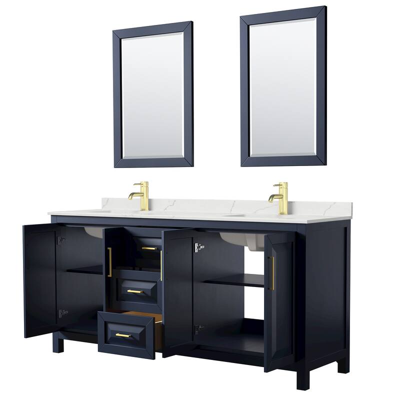 Daria 72-inch Double Vanity, Single Hole Quartz Top, 24-inch Mirrors