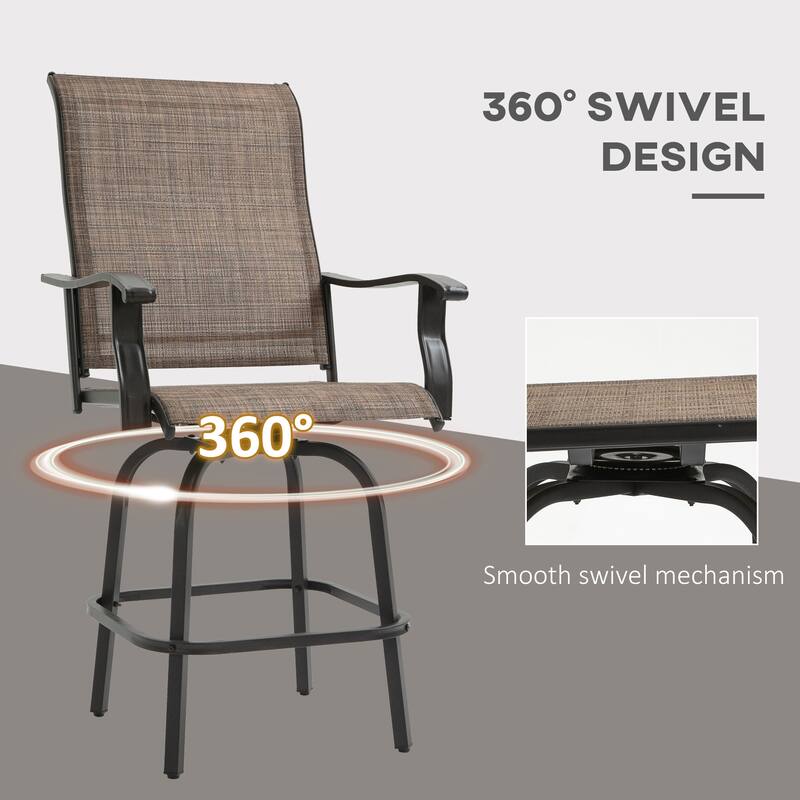 Outsunny Set of 2 Outdoor Swivel Bar Stools with Armrests, Bar Height Patio Chairs with Steel Frame for Balcony, Poolside - N/A