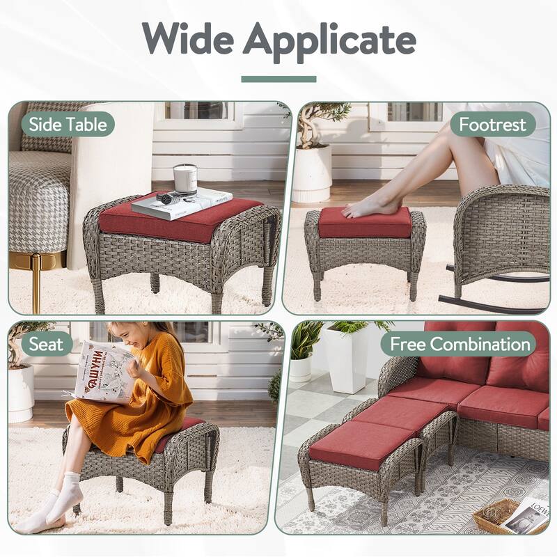 Outdoor Glider Sofa Swivel Chairs Table Ottoamns Grey-Red - Grey