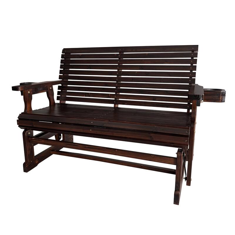 Patio Glider with Cup Holders, High Roll Back and Deep Contoured Seat, Heavy Duty 800 LB