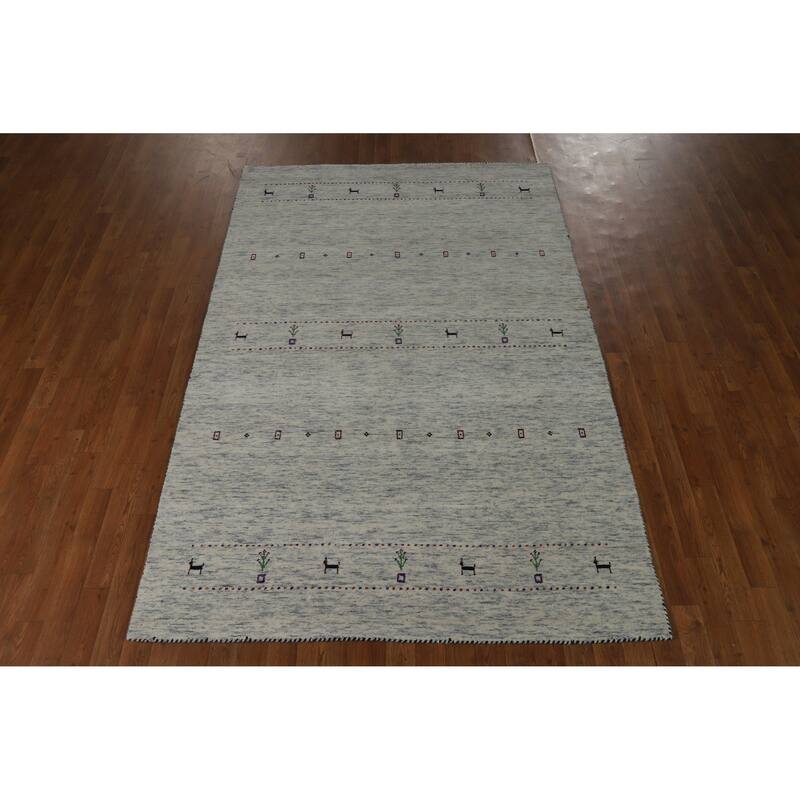 Hand Knotted Oriental 100% Wool Carpet Tribal Animal Pictorial Beige & Ivories Gabbeh Area Rug - 7' 11'' X 5' 2''
